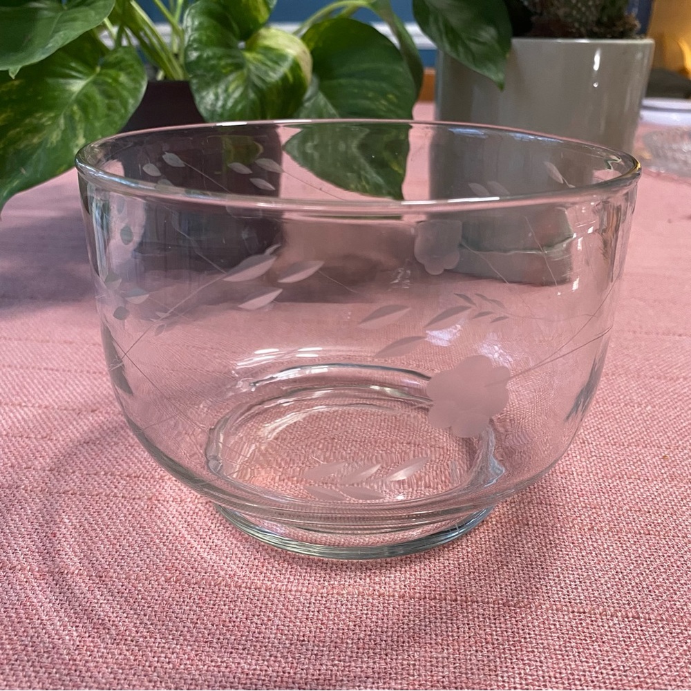 Floral Etched Cut Glass Bowl